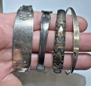 Chunky Stackable Sterling Silver Etched Bangle Cuff 65g Vintage Bracelet Lot - Picture 1 of 7