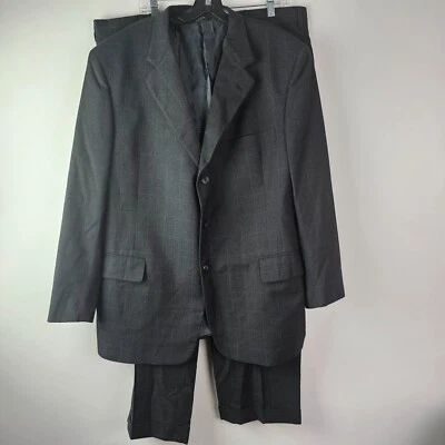 Jos A Bank Men 46R Gray Windowpane Plaid Signature Wool Blazer Suit Pants - Image 1 of 4