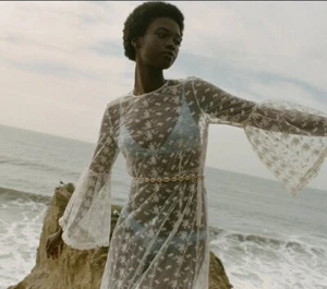 NWT Doen Adalise Maxi Dress Sea Salt White Lace Bell Sleeve Cottagecore XS New - Picture 1 of 11