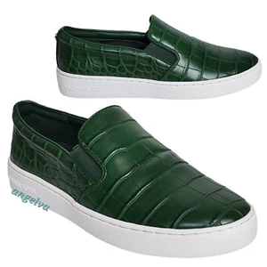 Michael kors keaton womens size 6 M crocodile embossed slip on sneakers green - Picture 1 of 12