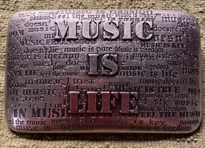 "MUSIC IS LIFE" Hebilla de Cinturón Unisex Hombre Mujer Usado en Excelente Condición Foto 1 de 4