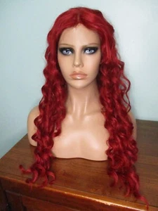 28" red long spiral curl lace front middle part curly renaissance WIG - Picture 1 of 11