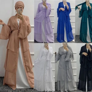 Dubai Open Abaya Muslim Damen Maxikleid Chiffon Cardigan Kaftan Robe Islamisch - Bild 1 von 71