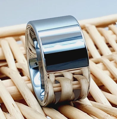 Alianza de tungsteno para hombre 12 mm de ancho corte tubo plata pulida anillo de boda Foto 1 de 4