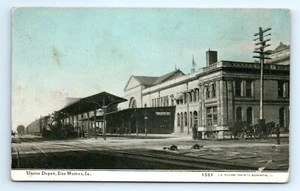 1910s IA Postcard Union Depot Des Moines Iowa Railroad Train RR Station - Picture 1 of 2