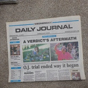 DIARIO DIARIO, CONDADO DE JOHNSON, IN. O.J.SIMPSON ""A VERDICT'S AFTERMATH"" OCT'95 - Imagen 1 de 2