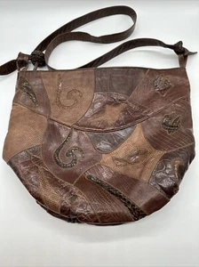 Bolso Bandolera Hobo Bucket Vintage Sharif Marrón Retile Patchwork - Imagen 1 de 15