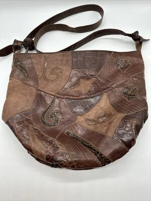 Vintage Sharif Brown Retile Patchwork Crossbody Hobo Bucket Bag - Image 1 of 4