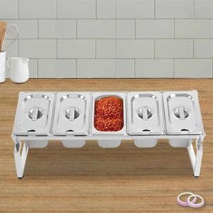 Estante de especias de acero inoxidable, organizador de condimentos para salsa ingredientes soporte para frutas 5 sartenes - Imagen 1 de 18