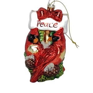 3D Glass Cardinal Bird Christmas Tree Ornament Peace Pinecones Red - Picture 1 of 4