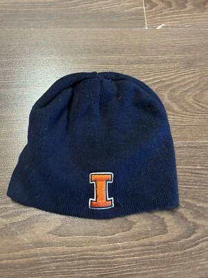 ILLINOIS FIGHTING ILLINI Winter Knit Beanie Hat Black Two Sided Logo Spell Out - Image 1 of 3
