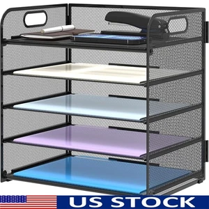5 Trays Mesh Paper Organizer W/ Handle Desk File Sorter Office Storage Solution - Picture 1 of 8
