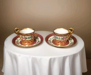 Entzückendes Duo kleine Tassen Porzellan Limoges Mitte 20. Jh. Blumen Vergoldung - Bild 1 von 21