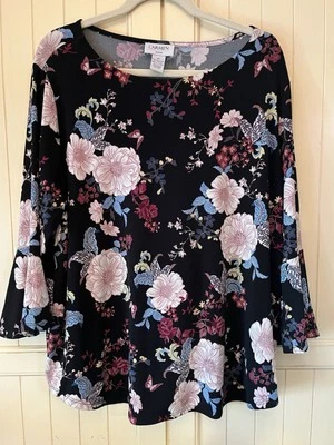 Blusa floral negra Carmen Marc Valvo 2X #4308 Foto 1 de 3