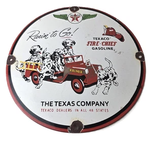 Vintage Texaco Sign - Fire Station Sales Service Porcelain Gas Pump Sign - Picture 1 of 14