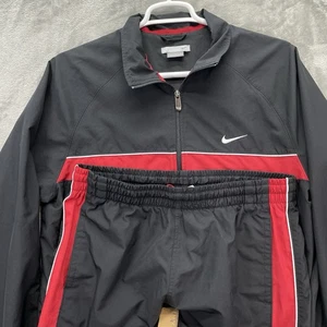 Vtg nike tracksuit men xl Retro 90s Y2K black Windbreaker Lined Jacket Pants Set - Picture 1 of 21