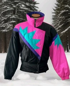 FERA VTG SKI Jacket Women's Size 14 NEON 80'S Geometric Made in Hong Kong - Picture 1 of 16