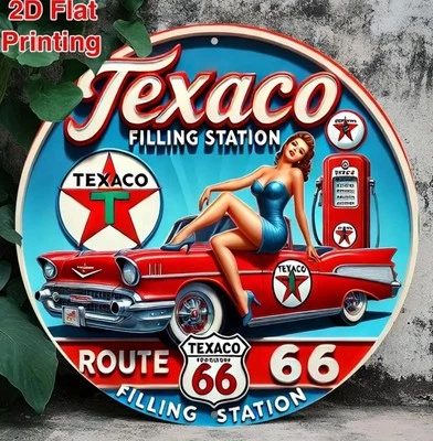 Letrero redondo resistente a la intemperie de aluminio TEXACO GAS ESTILO RETRO GARAJE HOMBRE CUEVA Chevy Foto 1 de 4
