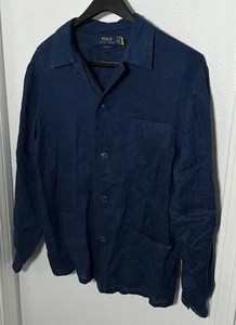 Polo Ralph Lauren Chore Jacket Shacket Overshirt 100% Linen Indigo Navy Mens XS - Picture 1 of 8