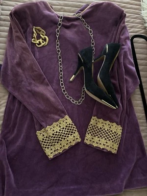 VTG Top/Dress M Velour Purple Carrie Lace Glamour Bridgerton Victorian Boho - Image 1 of 4