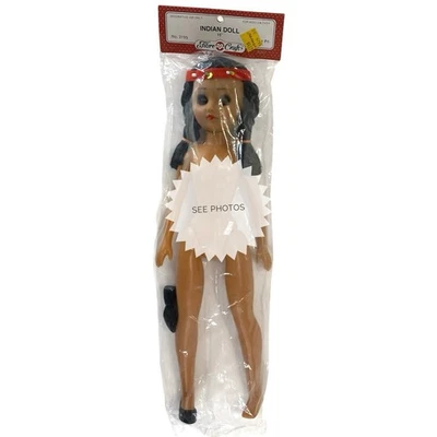 "Muñeca india artesanal de fibra muñeca de 15"" pelo negro marrón ojos parpadeantes nueva de colección defectuosa" Foto 1 de 4