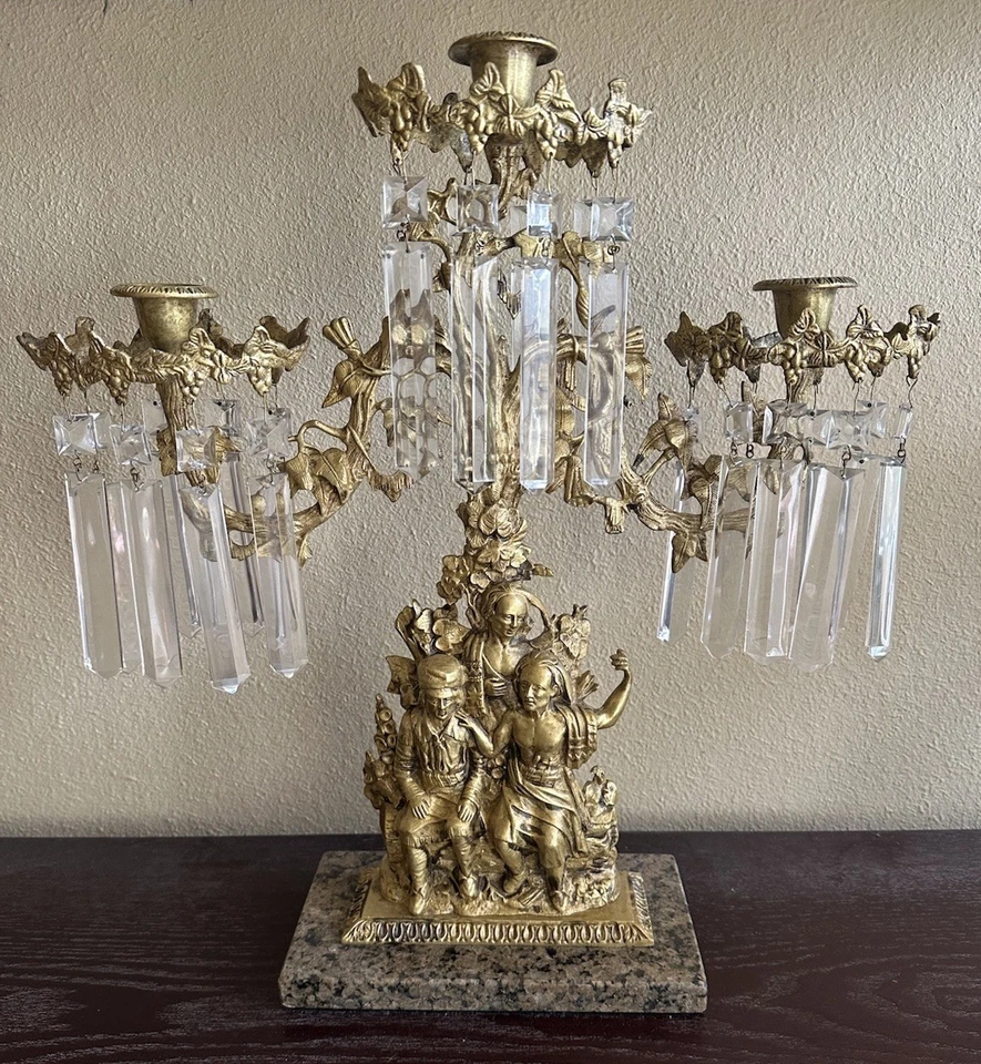 "Candelabro antiguo de bronce con base de mármol Cornelius & Co 17,5"" C 1850" Foto 1 de 4
