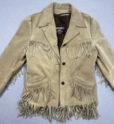 Vtg Sears Western Outdoor Wear Fringe Leather Button Up Jacket Medium See Photos - Image 1 of 4