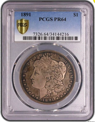 1891 $1 PCGS PR 64 ~ LOW MINTAGE PROOF SILVER MORGAN DOLLAR - Image 1 of 2