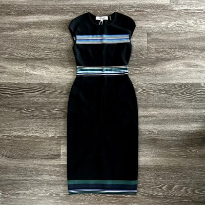 Nuevo sin etiquetas Vestido Diane Von Furstenberg Negro Hadlie Rayas Vaina Tejido Talla P | XS | S Foto 1 de 4