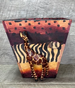 Colorful Hand Carved Painted Sculptural Giraffe 7” Tall Planter Kenya Africa - Picture 1 of 12