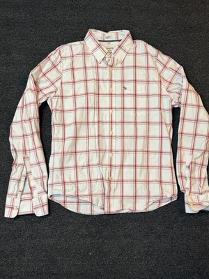 abercrombie and fitch muscle button up shirt mens xxl long sleeve White/Red Chec - Image 1 of 4