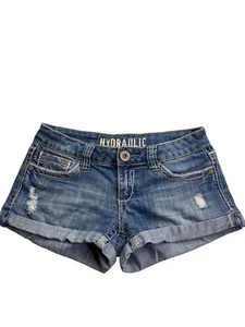 Hydraulic Distressed Denim Micro Mini Shorts Größe 5/6 Blue Jeans Vintage Y2K - Bild 1 von 6