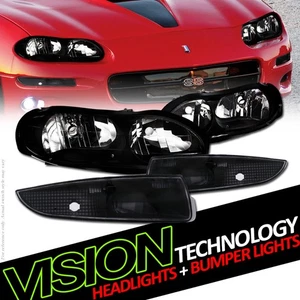 Blk Headlights Headlamps Nb+Bumper Parking Signal Lamp K2 For 98-02 Chevy Camaro - Picture 1 of 2