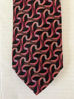 XMI Platinum Men's Necktie Tie Silk Black Pink Blue Wavy Stripe Wide Made USA - Image 1 of 4