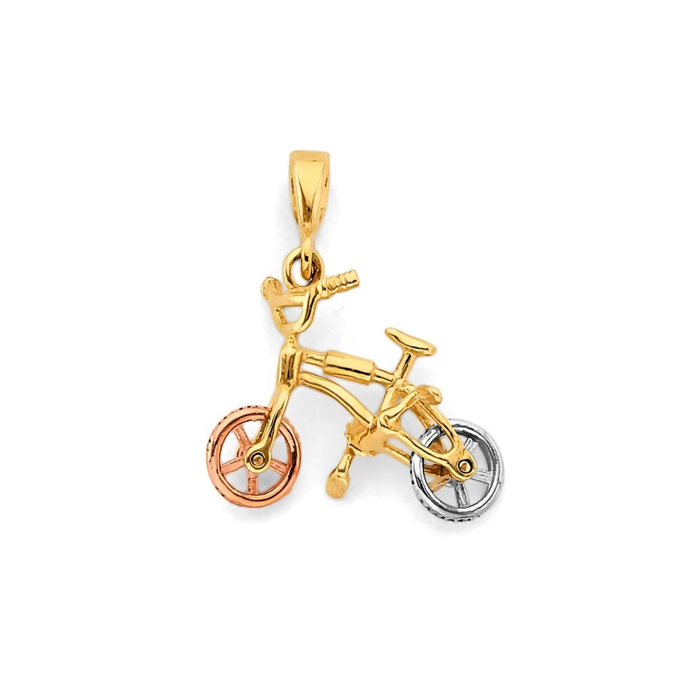 Niños Hombres 14k 3C Oro Pequeño Bicicleta Colgante Dije Para Collar o Cadena Foto 1 de 1