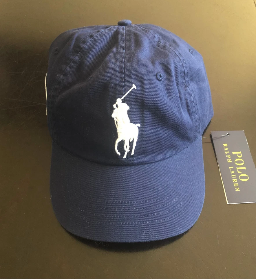 Polo Ralph Lauren Baseball Cap Navy Blue White Big Pony Logo Leather Strap