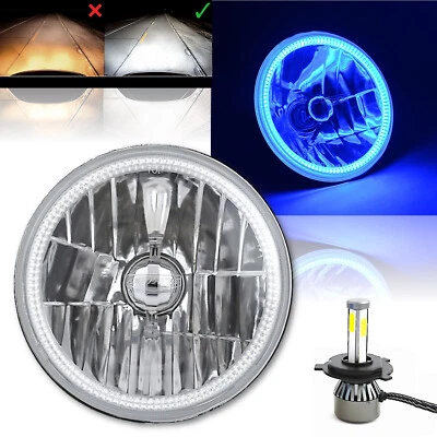 Faro 7" H4 Azul SMD Halo Ojo de Ángel Faro con 6000k Bombilla LED Cada uno Foto 1 de 4