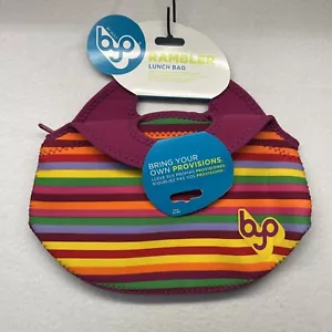 BYO Rambler Lunch Bag Yellow Orange Purple Pink Stripes Lunchbox Neoprene New - Picture 1 of 8