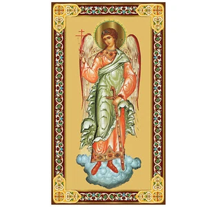 Guardian Angel Icon Gold Foil Wooden Icon 3 inch x 1 3/4, Gold foil Cross on the - Picture 1 of 2