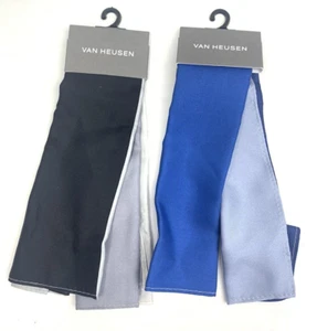 2 Mens Van Heusen 100% Silk Pocket Squares Handkerchief Blue Gray Black New - Picture 1 of 7