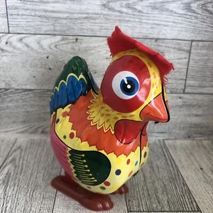Vintage 1960s Yone Japan Tin Litho Windup Hopping Rooster Animal 5" Tall - Picture 1 of 10