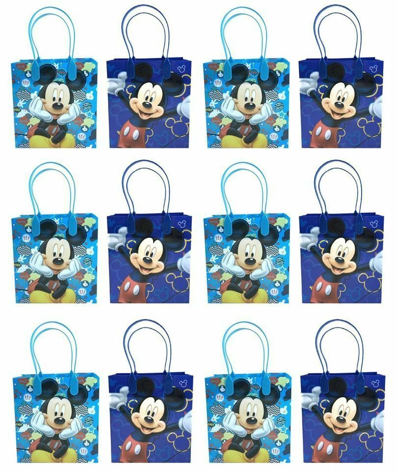 12x Disney Blue Mickey Mouse - Kid's Party Loot Bags Birthday Goody Fun Gift Bag