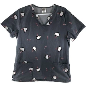 Workwear Women's Medical Scrub Shirt Size S Penguins Gray White Black - Picture 1 of 3
