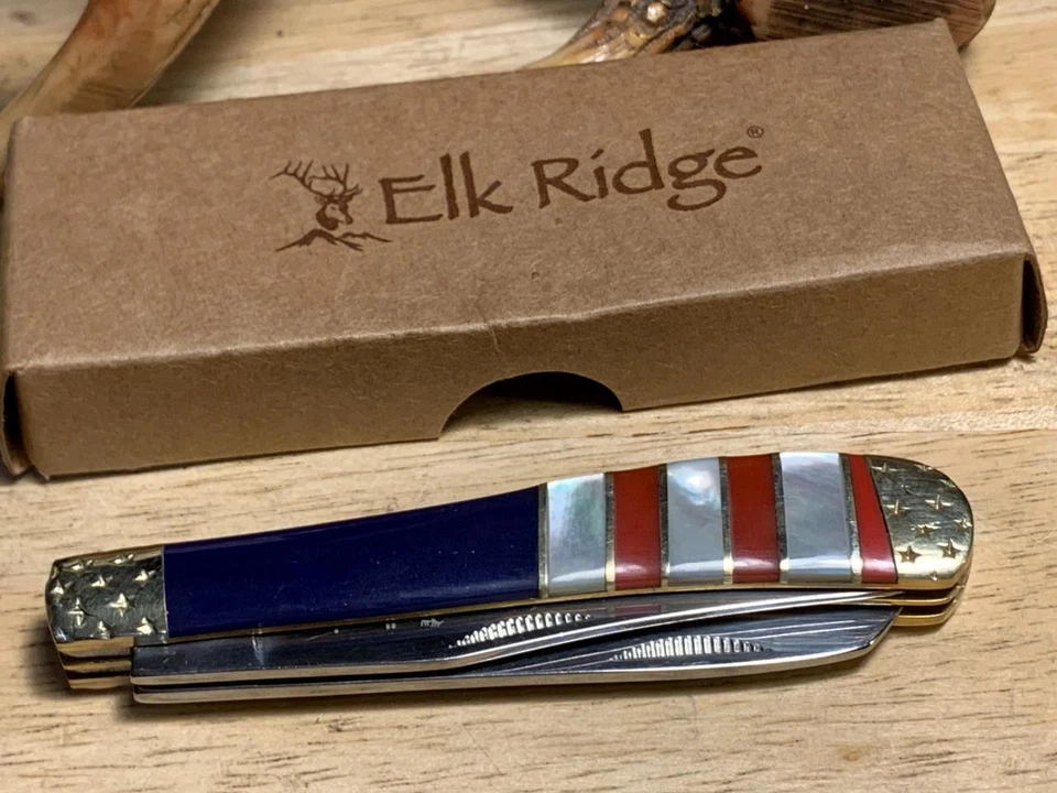 Navaja de Bolsillo Elk Ridge Estrellas y Rayas Rojo Blanco Azul Trampero 3 3/4" ER954AF Foto 1 de 4