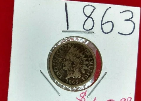 1863 P 1c Copper Nickel Indian Small Cent Penny Coin Average Circulated Cover