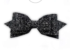 Faux Leather Hair Bow, 4" | Chunky Glitter Hair Bow on Clip, Black Hair Bow - Picture 1 of 2