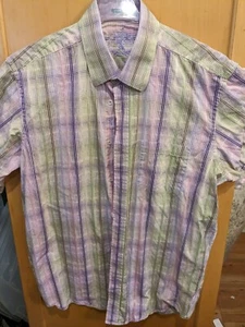 Bugatchi Mens Plaid Woven Classic Fit Button Up Shirt Size XL SHORT Sleeve - Picture 1 of 4