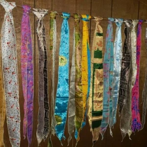 Recycle Sari Sashes Head Wrap Neck Tie Scarf Pure Silk Belt Fabric 3"X70" 5 Pcs - Picture 1 of 6