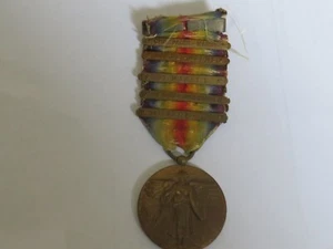 ORIGINAL WW1 US VICTORY MEDAL & RIBBON WITH 5 BARS - Picture 1 of 6