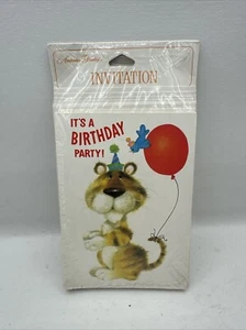 Vintage AMERICAN GREETINGS It’s A Birthday Party Tiger Lion Birthday Invitation - Picture 1 of 2
